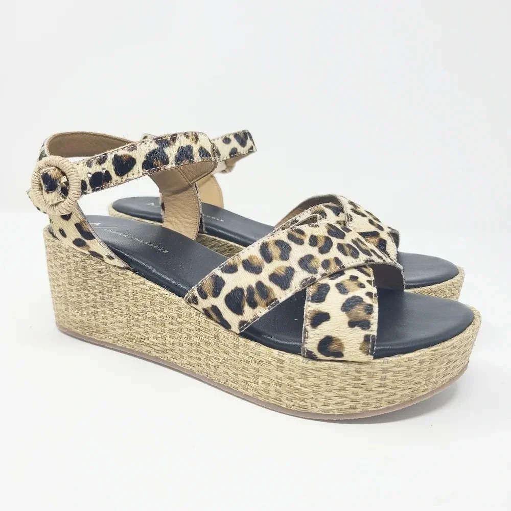 Anthropologie Alice Leopard Wedge Platform Sandals 8
